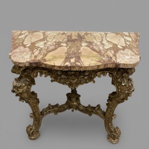 Splendida consolle in legno dorato con piano lastronato in marmo “giallo antico"